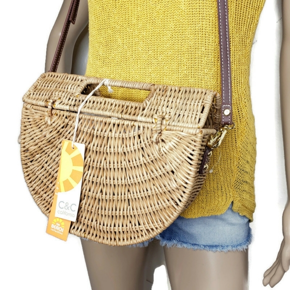 C&C California NWT woven wicker and leather purse - Picture 3 of 12